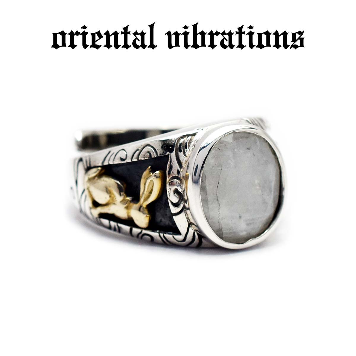 【oriental vibrations 正規取扱店】【送料無料】シルバーアクセサリー メンズ 指輪 オリエンタルバイブレーションズ 和柄 シルバーリング 十五夜 兎 満月 レインボームーンストーン 天然石 フリーサイズ 17号 スターリング シルバー 925 純銀