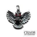【29×29mm】シルバーアクセサリー メンズ シルバー925 フクロウ 梟 ふくろう 赤目 オウル チャーム レッドジルコニア キュービックジルコニア 一粒ジ...