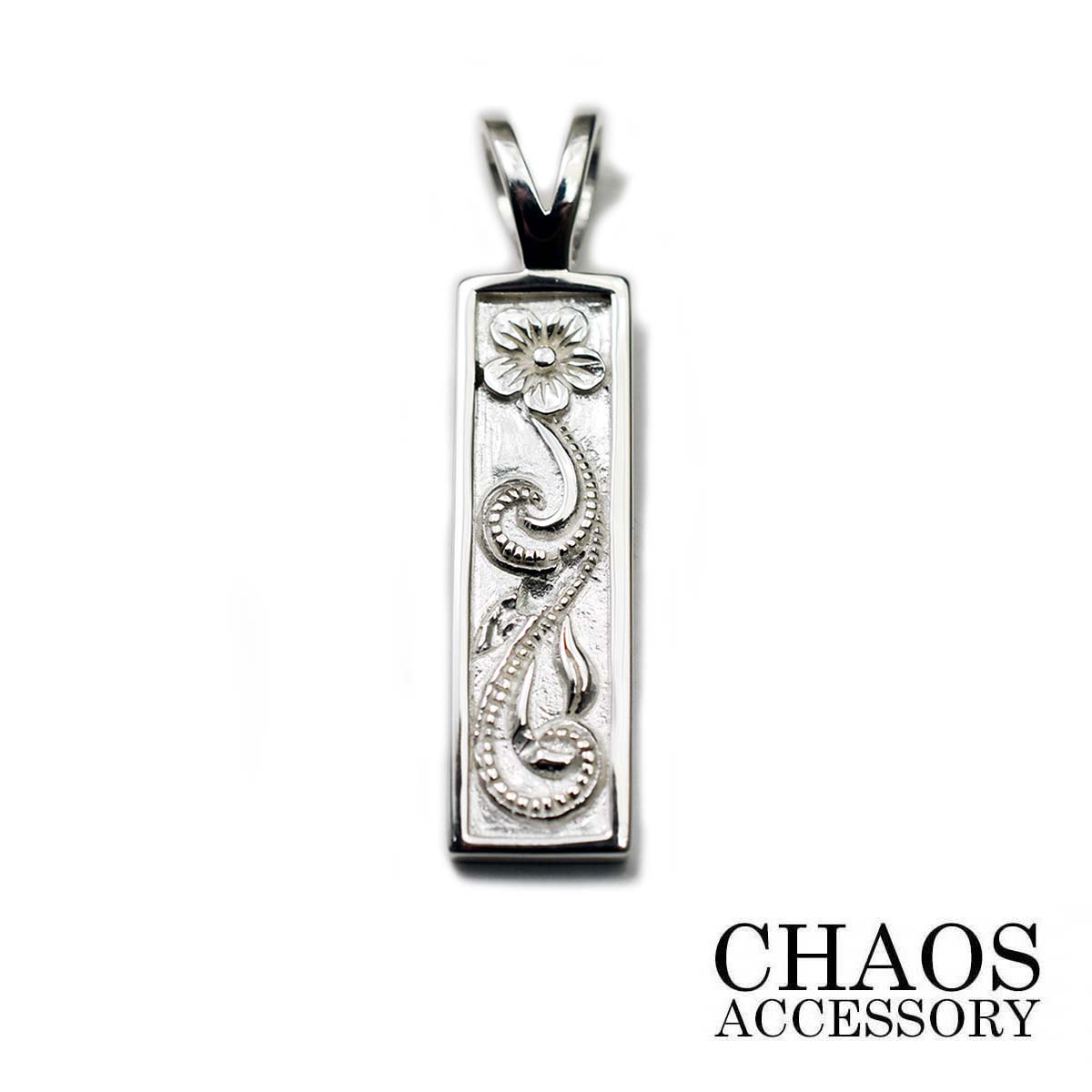 【36×8mm】シルバーアクセサリー メンズ シルバー925 白仕上げ ダブル丸カン プレート プルメリア フラワー ペンダントトップ チャーム ハワイアンジュ...