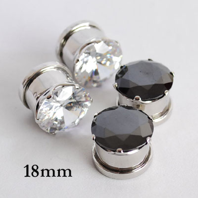 SCJTN ジュエルプラグ/ボディピアス 18mm サージカルステンレス ボディーピアス アクセサリー (316L) (ブラック/クリア)23/32インチ