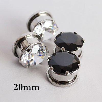 SCJTN ジュエルプラグ ボディピアス 20mm サージカルステンレス ボディーピアス アクセサリー (316L) (ブラック/クリア）25/32インチ