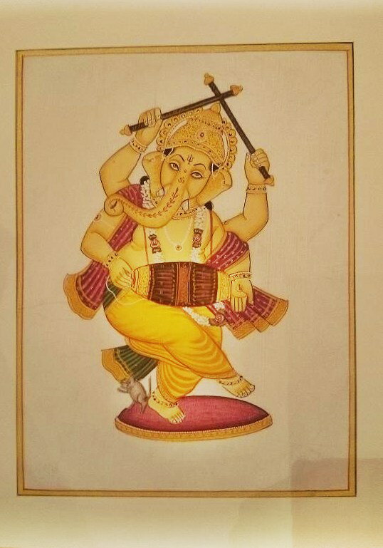 送料無料!!◆【高級シルク地 枠入り絵画　ガネーシャ】インド ガネーシャ シルク地 絵画 アート 一点も..