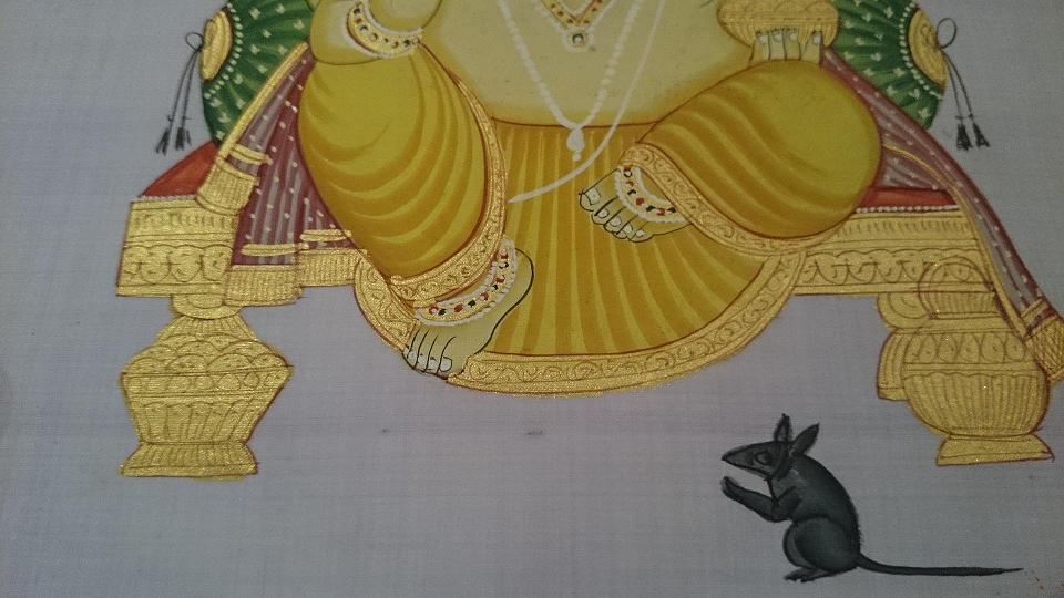 ◆【シルク地枠入り絵画 ガネーシャ】インド ガネーシャ シルク地 絵画 細密画 アジアン 一点もの [3]