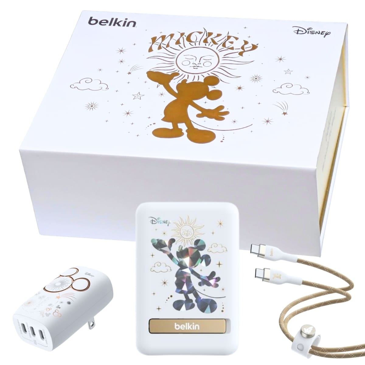 Belkin ディズニー チャージング ギフトボックス(5000mAhのモバイルバッテリー, 67W出力のUSB-C 3ポート充電器, 60W対応のUSB-C to USB-C編組ケーブル) 型番: BUE014pcADDY 実用的 母の日 プレゼント
