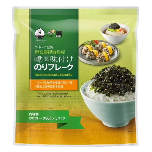 韓国 味付けのり フレーク 80g×3パック入り ユネスコ登録 韓国産 新安郡押海島産 イェマット(YEMAT) #567749 韓国 味付けのり フレーク 80g×3パック入り ユネスコ登録 韓国産 新安郡押海島産 イェマット(YEMAT) #567749