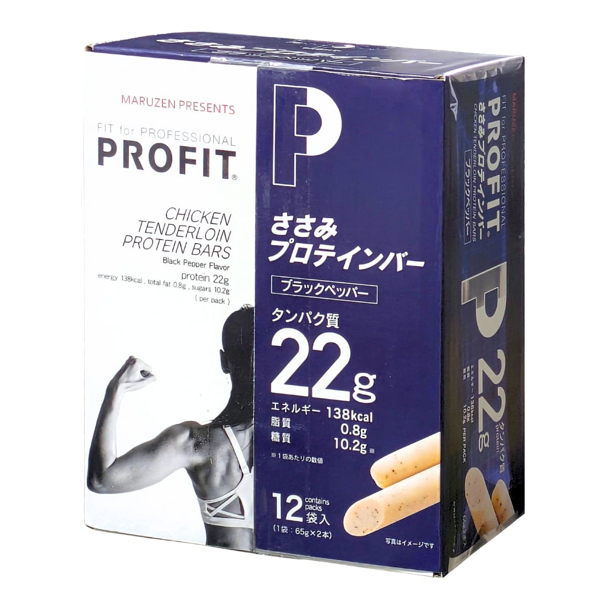 丸善 PROFIT ささみプロテインバーブラックペッパー味 1560g(130g×12袋) 1袋に2本入り タンパク質22g ..