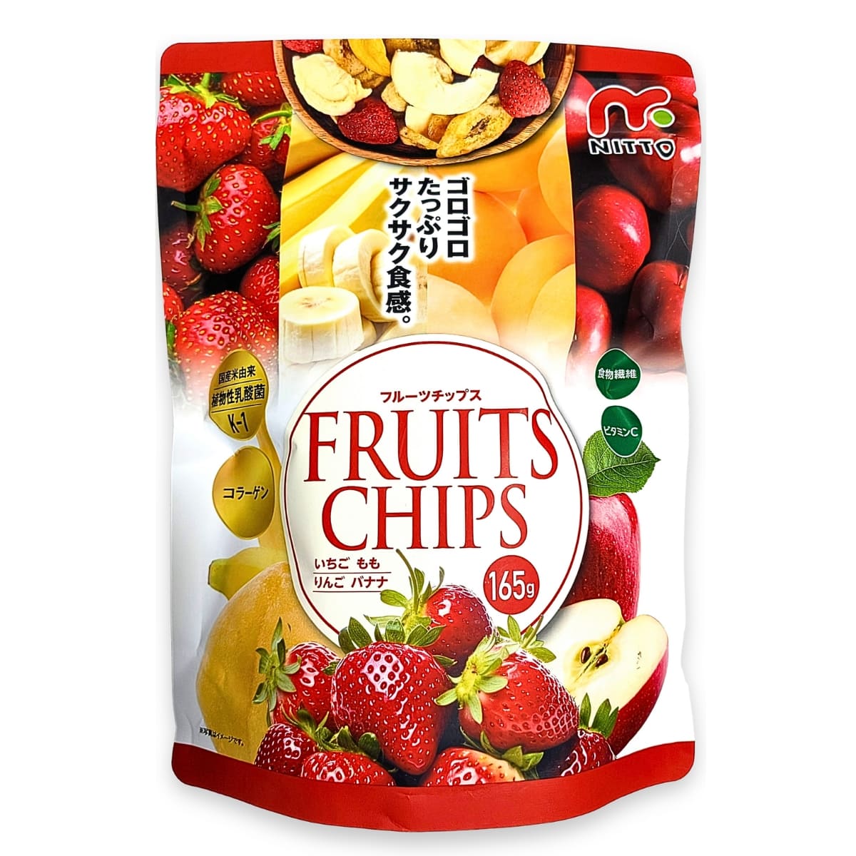 日東フーズアライアンス フルーツチップス 165g(いちご、黄桃、りんご、バナナ) チャック付き おやつ トッピング 植物性乳酸菌K-1配合 #76478