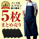 【ラッピング無料】エプロン 男性用 まとめ買い5枚セット メンズ 大きいサイズ 店舗 カフェ 保育士 撥水加工 綿65% リネン35%