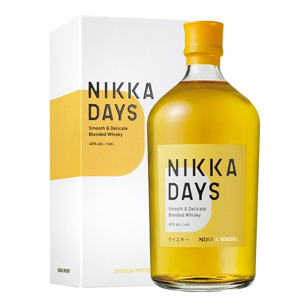 お酒 ギフト ウイスキー ニッカ デイズ ( NIKKA DAYS ) 40° 700ml ≪ 並行 ≫ ニッカの新たなブレンデッド・ウイスキー「Nikka Days」。 ニッカのヨーロッパでの販売代理店でもあるパリのウイスキー専門店ラ・メゾン・デュ・ウイスキー(La Maison du Whisky / LMdW)からフランス、ヨーロッパで販売されています。 宮城峡のグレーン原酒と余市のピーテッド・モルト原酒が使用されたブレンデッド・ウイスキーで、アルコール度数は40%、容量700ml。 ストレートの他、カクテルでの使用が推奨されています。 ※当店では、その他にも山崎、白州、響、竹鶴、余市、宮城峡などの国産ウイスキーも取り扱っております。