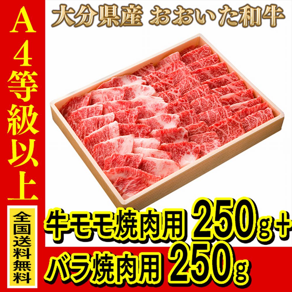 Rakuten - お肉 大分県産 おおいた和牛 牛モモ焼肉用 250g + おおいた和牛バラ焼肉用 250g ≪ 全国どこでも送料無料 ≫【 産地直送の為代引き不可 】