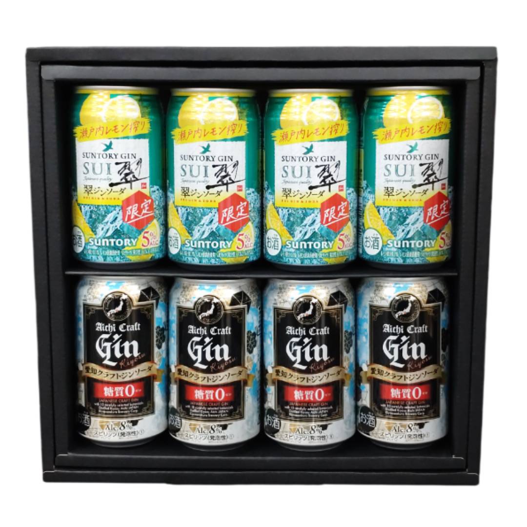 【ギフトボックス入 / 8缶セット】 サントリー 翠ジンソーダ〈瀬戸内レモン搾り〉350ml x 4本 & 清洲桜醸造 愛知クラフトジン キヨス ソーダ 350ml x 4本【 お酒 ギフト プレゼント 誕生日 クラフトジン／ジンソーダ／愛知県／清洲桜醸造／地酒／クラフトスピリッツ 】