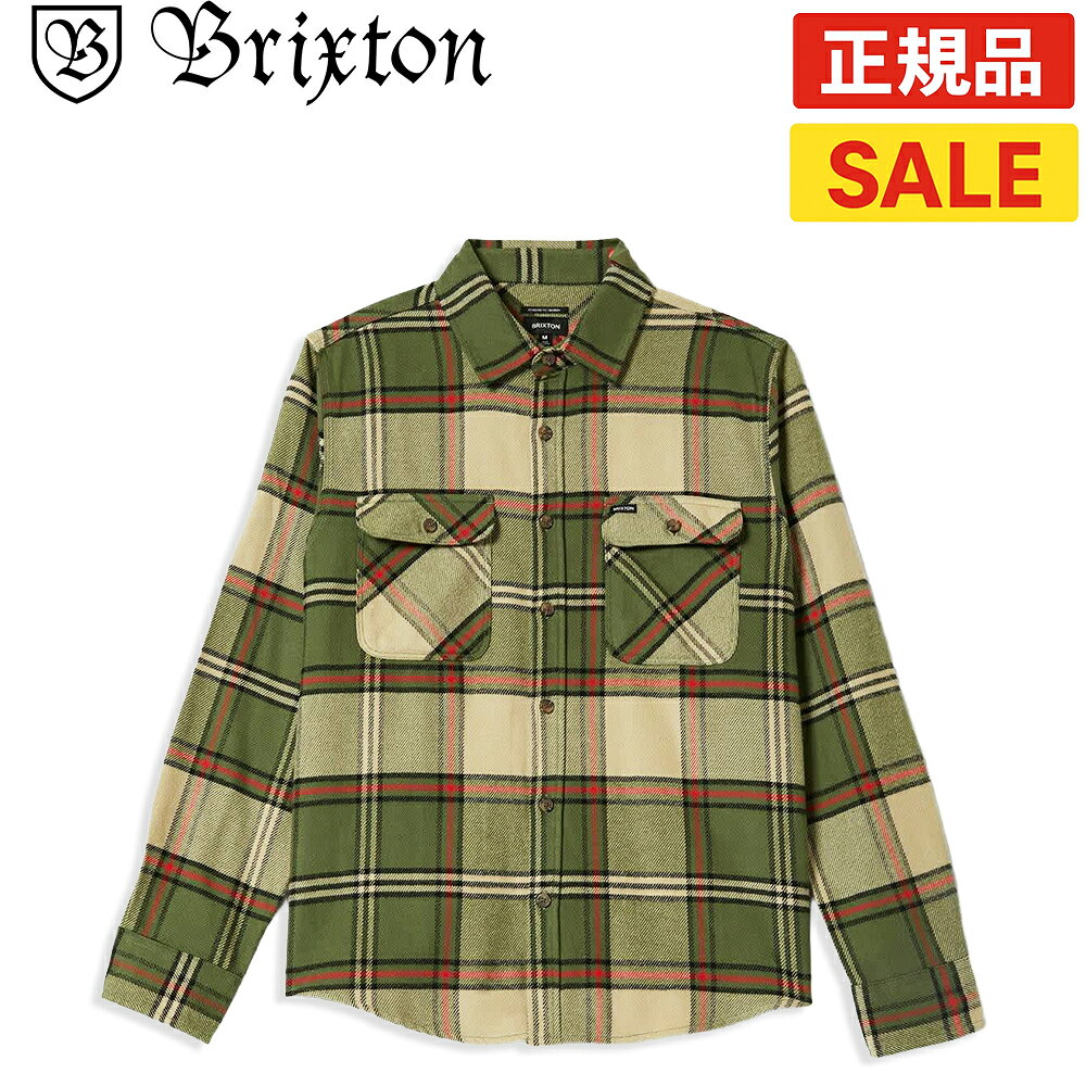 Brixton ブリクストン Bowery フランネル シャツ メンズ 長袖 ネルシャツ チェック グリーン ベージュ 厚手 トップス アウター ジャケット ストリート サーフ アメカジ スケート 冬服 カジュアル おしゃれ 人気 ブランド 正規品 USAモデル
