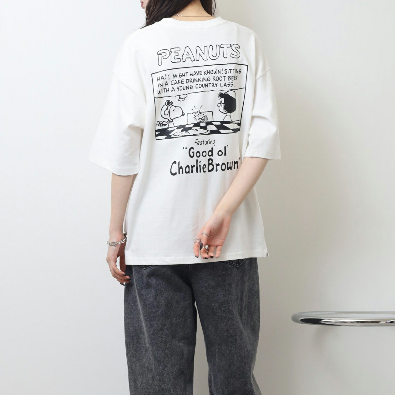 スヌーピー Tシャツ 半袖 トップス ドロップショルダー ヘビーウェイト コミック 発泡 プリント SNOOPY..