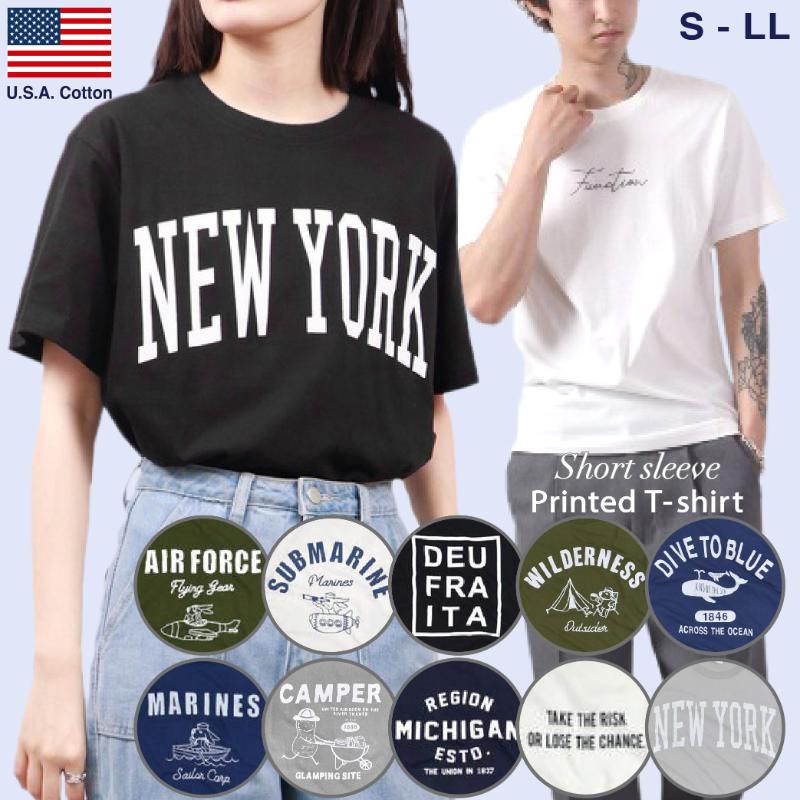 プリントTシャツ メンズ 半袖 夏 アメカジ ストリート カジュアル ロゴ 男 女 サーフ 親子 ペア アメリカ 綿 100 USA コットン お揃い カットソー ホワイト ベージュ ナチュラル S M L LL メール便 レディース 大人