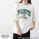 スヌーピー オラフ Tシャツ 半袖 ドロップショルダー カレッジ 刺繍 プリント SNOOPY PEANUTS