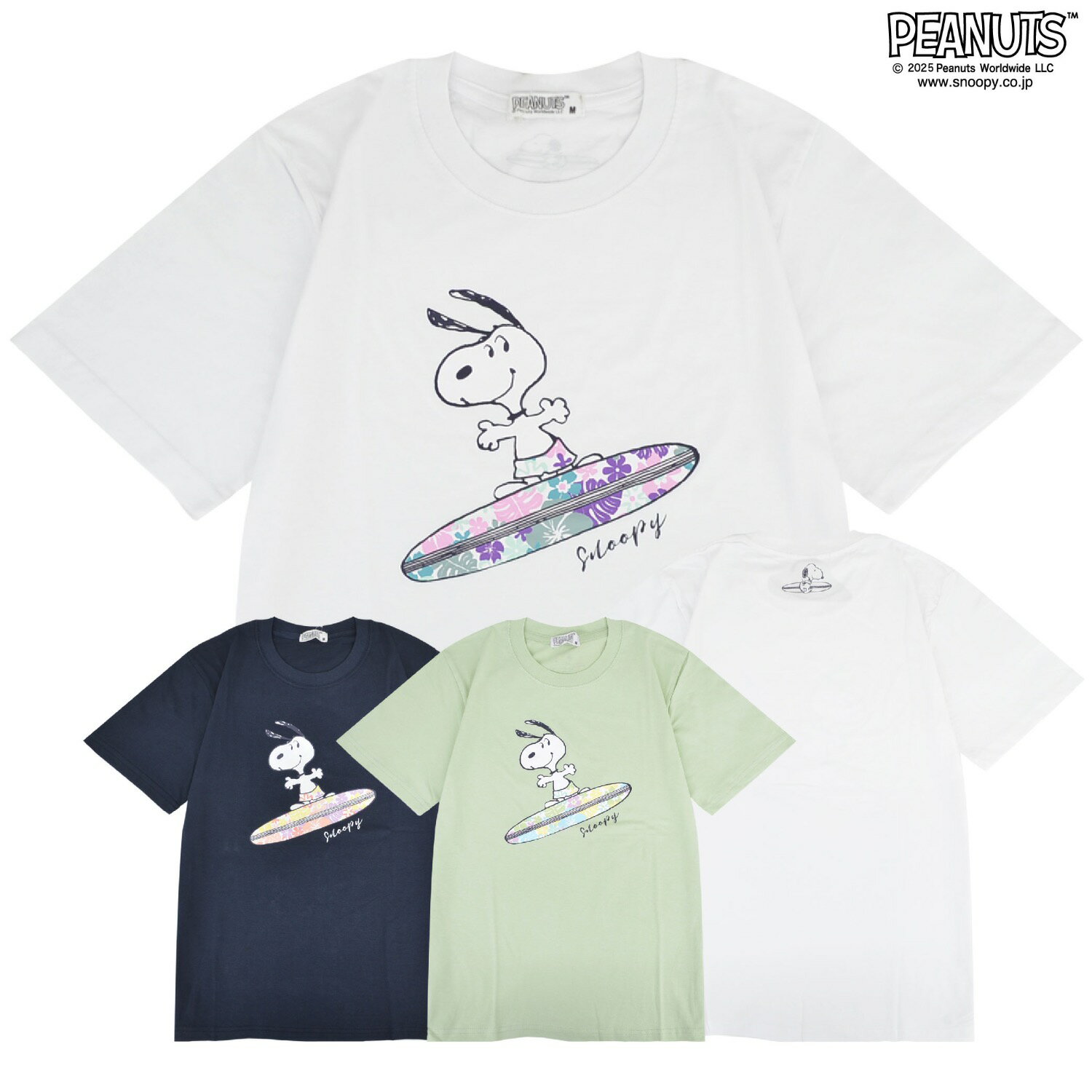 スヌーピー Tシャツ 半袖 トップス プリント サーフ柄 夏 サーフィン SNOOPY PEANUTSのサムネイル
