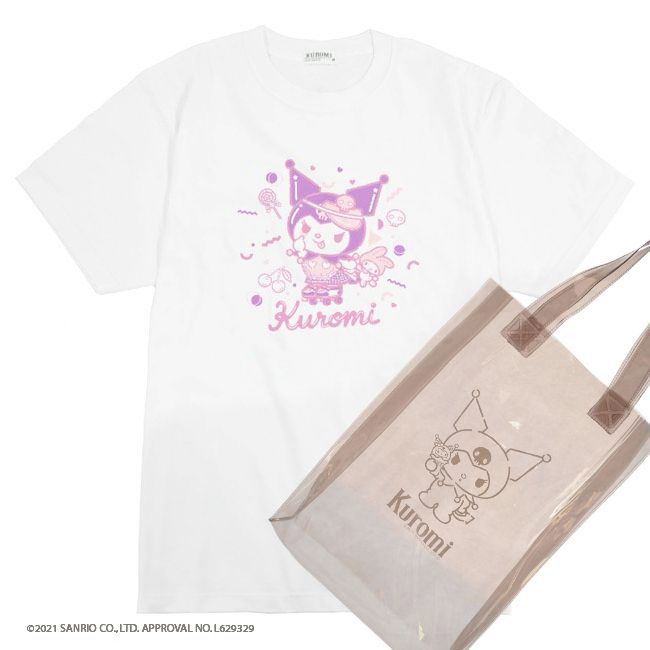 乐天商城 - クロミ いたずらっ子 PVCバッグ付き 半袖 Tシャツ セット レディース メンズ 春 夏 プール 海 ホワイト ブラック 白 黒 M L LL
