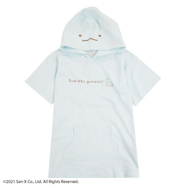 すみっコぐらし 半袖 パーカー KIDS とかげ 子供サイズ 110 120 130 140 サックス ルームウェア キャラクター グッズのサムネイル