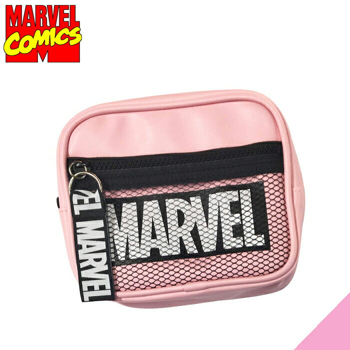 MARVEL スクエアポーチ ロゴ ピンク コスメポーチ ブラック×ピンク/サニタリーケース /プレゼント/小物入れ