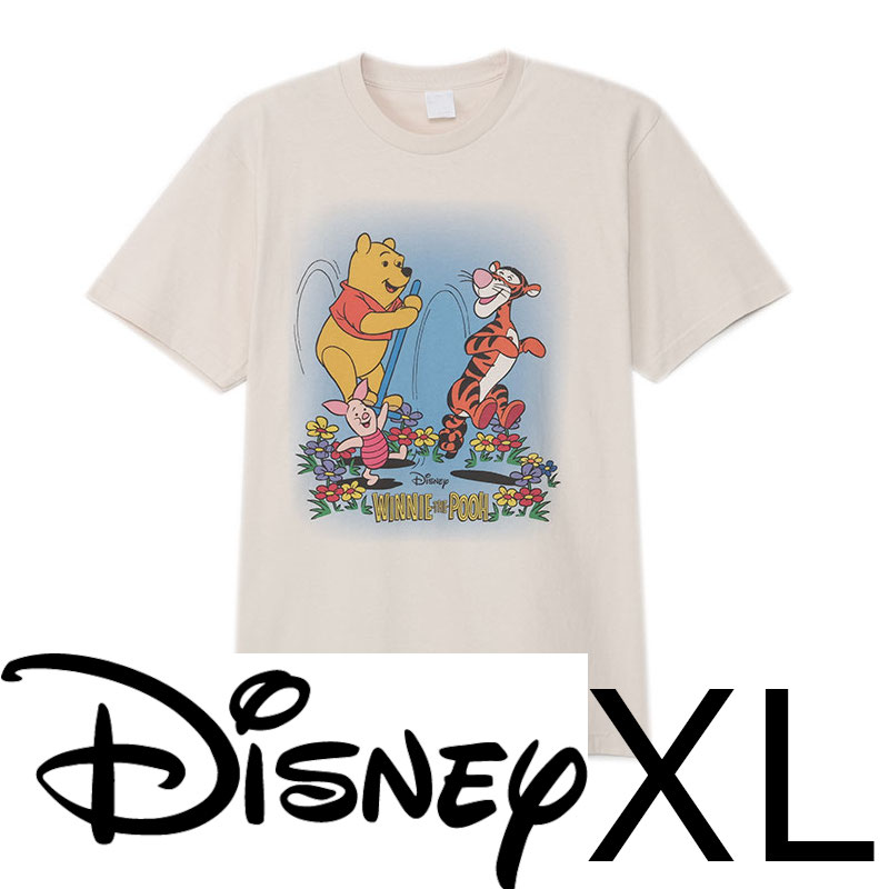 ディズニー くまのプーさん ピグレット ティガー コットンTシャツ XLサイズ ホッピング シンプル ニュアンスカラー/半袖/おしゃれ/可愛い/夏/プリント/キャラクター