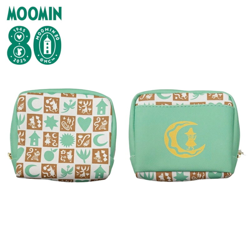 ムーミン80周年 MOOMIN スナフキン グリーン スクエアポーチ MMY1002 キャラクター ポーチ おでかけ メイクポーチ 小物入れ かわいい おしゃれ プレゼント 女性 旅行 文具 ステーショナリー 大容量 たくさん ペンケース 雑貨 コスメ