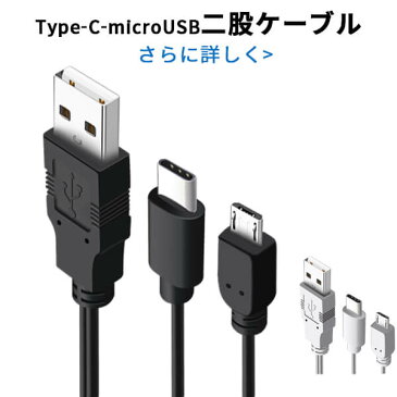 【送料無料】1m　Type-C - microUSB 2in1 二股ケーブル 充電専用 2台同時に充電 3.0A急速充電対応 [1m] 【あす楽】