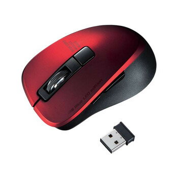 静音ワイヤレスブルーLEDマウス(5ボタン・レッド) MA-WBL153R