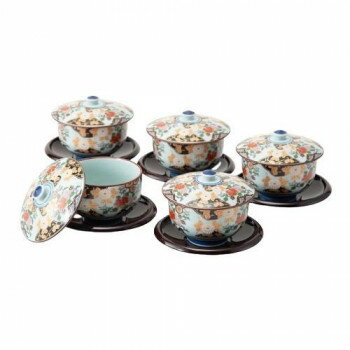 西海陶器 亀甲岩牡丹 茶托付汲出揃 