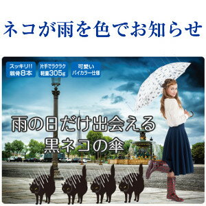 楽天ちゃららぼ セカンド【黒ネコのお散歩傘】急な豪雨にも安心のカワイイ猫傘!!雨の強さをネコが色でお知らせします！ひんやりグッズ クール 節電 エコ 夏黒ネコのお散歩傘