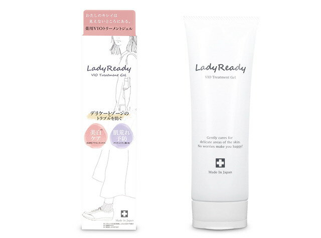 商品名 LadyReady VIO トリートメントジェル 140g 区分 医薬部外品 内容量 140g 成分 有効成分：グリチルリチン酸2K、水溶性プラセンタエキスその他の成分：3-O-エチルアスコルビン酸、ビサボロール、米糠抽出物加水分解液A、水溶性コラーゲン液-4、ヒメフウロエキス、ヒアルロン酸Na-2、アセチル化ヒアルロン酸ナトリウム、加水分解ヒアルロン酸、トレハロース、ステアロイルフィトスフィンゴシン、濃グリセリン、トリメチルグリシン、エチルヘキサン酸セチル、ステアリン酸POEソルビタン、カルボキシビニルポリマー、水酸化K、キサンタンガム、天然ビタミンE、BG、1,2-ペンタンジオール、ジメチコン、フェノキシエタノール、 精製水 効果・効能 肌あれ・あれ性。 あせも・しもやけ・ひび・あかぎれ・にきびを防ぐ。 かみそりまけを防ぐ。 メラニンの生成を抑え、しみ、そばかすを防ぐ。 日やけ・雪やけ後のほてりを防ぐ。 肌を整える。皮膚をすこやかに保つ。 皮膚にうるおいを与える。 皮膚を保護する。皮膚の乾燥を防ぐ。 使用方法 適量を手のひらにとり、気になる部分にご使用ください。 ※粘膜へはご使用にならないでください。 使用上・保管上の注意 ・お肌に異常が生じていないかよく注意してご使用ください。 ・傷、はれもの、湿疹等異常のある部位にはご使用にならないでください。 ・ご使用中やご使用後に赤み、はれ、かゆみ、刺激、色抜け（白斑等）や黒ずみ等の異常が現れた時は、使用を中止し、皮フ科専門医等へご相談されることをおすすめします。 製造国 日本 広告文責：有限会社エーエーエス 048-573-9127