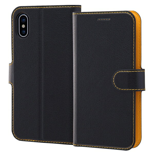 Rakuten - レイ・アウト iPhoneXS (5.8インチ) レイ・アウト iPhoneX 専用 手帳型ケース シンプル マグネット ブラック/オレンジ　RT-P20ELC1/BOR