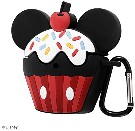 Rakuten - INGREM AirPods 第2世代(AirPods with Wireless Charging Case)/第1世代(AirPods with Charging Case) 『ディズニーキャラクター』/シリコンダイカット カラビナ付き/『ミッキーマウス/カップケーキ』 IS-DAP1DC1/MK(キャラクターグッズ)