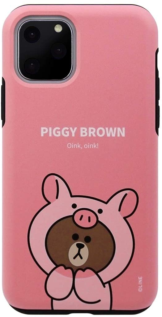 Rakuten - LINE FRIENDS iPhone 11 Pro ケース JUNGLE BROWN DUAL GUARD ピギーブラウン(ラインフレンズ)5.8インチ アイフォン 背面 カバー【公式ライセンス品/ KCJ-DJT004(キャラクターグッズ)