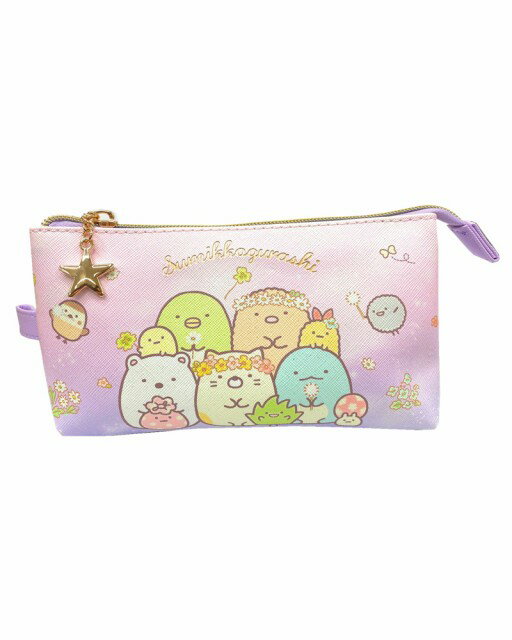Rakuten - すみっコぐらしラメ合皮3ポケットPポーチ/ペンポーチ 文房具 小物収納 女の子/パープル (キャラクター グッズ)