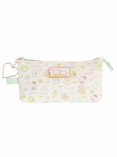 Rakuten - すみっコ合皮総柄P付3ポケットPポーチ/ミント/ペンポーチ 文房具 小物収納 女の子(キャラクター グッズ)