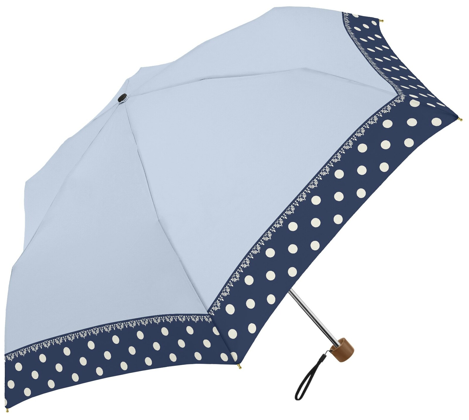 三国【遮光＆遮熱】黒コーティング晴雨兼用傘　50?楽ミニ『リムドット mini』晴雨兼用ミニ サックス（S..