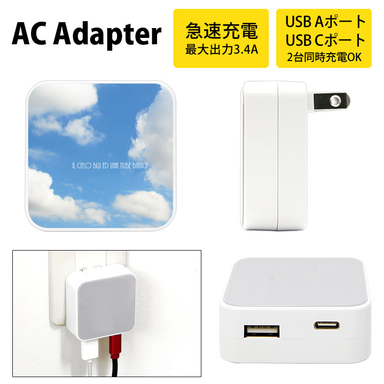 (10%OFFクーポン11/27 01:59まで) Sky ACアダプタ USB Type-C Type-A 2台同時充電可能 コンセント USBポート 充電 ...