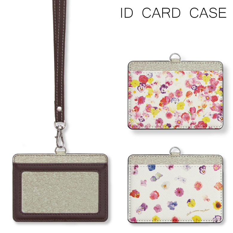 No28 Flower Garden IDカードホルダー ネックストラップ付き ICカードケース 通勤 通学 2ポケット ICOCA Suica icカード ケース パス 定期入れ 雑貨 便利 グッズ 社会人 花柄 パステル チェック ガーベラ 大人女子 フラワー パープル | パスケース 社員証