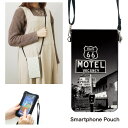 (6/27 01:59まで15%OFFクーポン) No50 MOTEL スマホポーチ スマートフォンポシェット ポシェット iPhone Android タッチ操作対応 ショルダーベルト 肩掛け 斜め掛け ポーチ 合皮 帆布 写真 ルート66 ROUTE66 アメリカン 黒 おしゃれ d:pho | 携帯ポーチ ショルダー(4)
