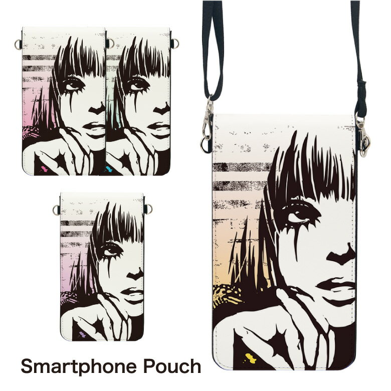 楽天キャラスマNo208 Girl スマホポーチ スマートフォンポシェット ポシェット iPhone Android タッチ操作対応 ショルダーベルト 肩掛け 斜め掛け ポーチ 合皮 帆布 ジャケット パターン柄 女の子 クール オレンジ 青 紫 ピンク スタイリッシュ グラデーション
