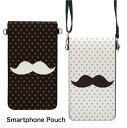 No215 ヒゲドット スマホポーチ スマートフォンポシェット ポシェット iPhone Android タッチ操作対応 ショルダーベルト 肩掛け 斜め掛け ポーチ 合皮 帆布 ジャケット ヒゲ ドット柄 モノクロ 黒 白 カジュアル カワイイ d:uni | 携帯ポーチ ショルダー