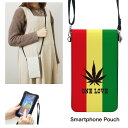 No51 One Love スマホポーチ スマートフォンポシェット ポシェット iPhone Android タッチ操作対応 ショルダーベルト 肩掛け 斜め掛け ポーチ 合皮 帆布 ジャケット カラフル レゲエ マリファナ クール ラスタカラー d:coo | スマホショルダー
