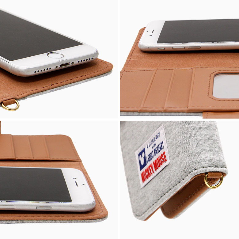 ディズニー 多機種に対応 マルチタイプ M+サイズ スウェット 手帳型 スマホケース ほぼ全機種に対応 ダイアリー カバー ジャケット iPhone Gakaxy AQUOS ミッキー ミニー ドナルド メンズ レディース グレー カジュアル カードポケット ミラー付き グルマンディーズ