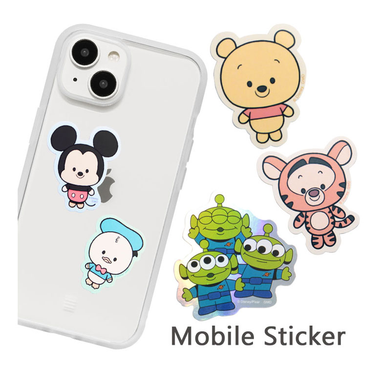 ディズニー ピクサー モバイルステッカー 4枚セット シールセット 耐水 ステッカー デコレーション マルチカラー オーロラステッカー くまのプーさん 人気キャ...