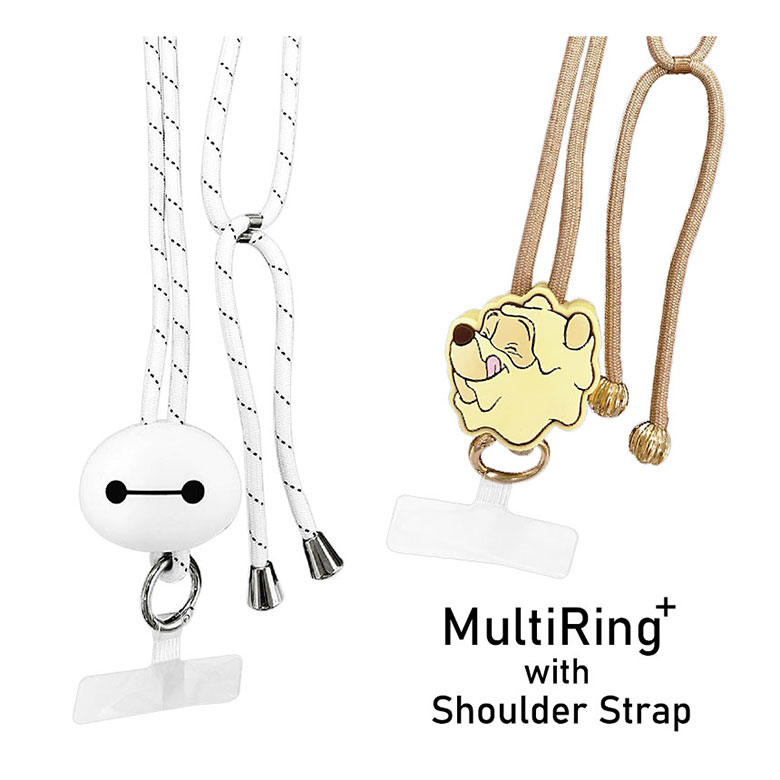 (4/30限定 15%OFFクーポン配布) ディズニーキャラクター マルチリングプラス ストラップ スマホショルダー マスコット付き プーさん 長さ調節可能 丸紐 カラビナ付き ショルダー 紐 キャラクター かわいい ストラップ 紐 便利 雑貨