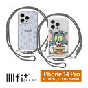 (15日限定10%OFFクーポン&P×3倍) トムとジェリー IIIIfit Loop ショルダー紐付き ケース iPhone14Pro クリアケース スマホケース ハイブリッド iPhone 14 Pro ケース 肩掛け ショルダー 総柄 グレー 透明 カバー アイホン14プロ かわいい アイホン アイフォン