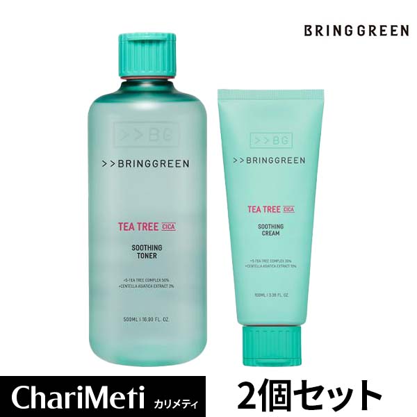 【リニューアル】ブリングリーン ティーツリー シカ スージング スキンケア 2点セット Bring Green Tea Tree Cica Soothing Toner 500ml / Cream 100ml 水分充電 シカ 敏感肌 ブリングリーン ニキビ 角質ケア しっとり感 皮脂ケア 韓国コスメ olive young