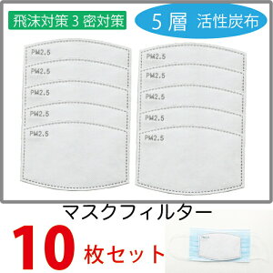 マスク用取り替えフィルター 黄砂 不織布 5層構造 フィルターシート 交換マスクフィルター PM2.5 花粉症対策 飛沫防止 ウイルス対策 10枚入り