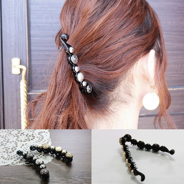 樂天商城 - バナナクリップ 大きめ アンティーク ボタン シンプル クリップ ヘアアクセサリー