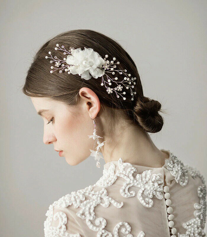 charisの小枝 レース フラワー ブライダル ヘアアクセサリー パール ヘアコーム ヘッドドレス 結婚式 お呼ばれ 花 フラワー 成人式 髪飾り ウエディング パーティ ビジュー 着物｜アングル2